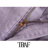 TRAF Women Chic Fashion Pockets Frayed Hem Ripped Denim Shorts Vintage High Waist Zipper Fly Female Short Jeans Mujer 211129