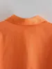 Vintage vrouwen elegante oranje slanke jurken zomer mode dames hoge taille v hals jurk zoete meisjes chic 210527