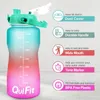 Quifit 2L 64oz 3.8L 128oz Motivational Water Bottle med Time Marker Flip-Flop En gratis bärbar sport telefon Stativ Gymnanna 220217