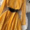 Ly Varey Lin Printemps Femmes Dentelle Robes à col rond Casual Gaze Jupe à manches longues Slim Lady Haut de gamme 210526