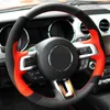 Car Steering Wheel Cover Hand-Stitched Soft Black Genuine Leather Suede For Ford Mustang 2015-2019 Mustang GT 2015