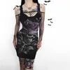 3D Halloween Party Dress Skull Flower Print Y2k Dresses Women Sleeveless Punk Gothic Harajuku Dress Sexy Street Ladies Clothing Y0903