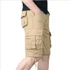 Été hommes décontracté coton Cargo Shorts salopette longue longueur multi-poches culotte militaire pantalon mâle recadrée 210714