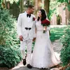 White Two Pieces Wedding Tuxedos One Button Relief Mens Prom Suit Customized Man Jacket and Pants