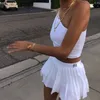 Biała plisowana spódnica krótka kobieta elastyczna talia mini spódnice seksowne miRcro Summer Hafdery Tennis New Preppy 210315