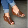 2021 Moda Yaz Kadın Sandalet Ayakkabı Kadın Takozlar Platformu Bayanlar Takunya Sandalias Mujer Kadın Fermuar Pu Peep Toe