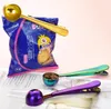 Rostfritt stål Kaffe Mätsked med Bag Seal Clip Multifunktion Jelly Ice Cream Fruit Scoop Spoons Kök Tillbehör Sn5544