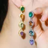 Cwwzyrcensy Green Blue Cubic Cyrkon Crystal Discling Long Water Drop Ear Line Kolczyki Trendy Damskie Boho Party Jewelry CZ728