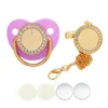 DHL Favor Luxo Bebê Chupeta Sublimação Silicone Pacifiers Kid Clip Holder Alimentador de corrente com presentes de diamante quebrados