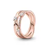 Äkta S925 Sterling Silver Fit Pandora Rose Gold Rose Ring Bead Love Heart Blue Turquoise Crysta Charm för armband DIY PEADS CHARMS