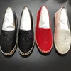 Tiger l￤der espadrilles m￤n kvinnor elastiska duk loafers skor stretch broderi tryckt tr￤nare mjuk halmv￤vsko med box 304