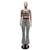 Arrival Summer Women Sets Clothes Plaid Spaghetti Strap Crop Top High Waist Flare Leg Pants Sexy Club 2 Pieces Outfits 210525