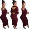 Sexy Dames RIB Gebreide Midi Jurken Designer Kleding 2021 Effen Kleur Slanke Backless Jurk Casual Rok