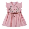 Kinderen zomer mouwloze meisjes schattige zoete katoenen vest bloem perzik geborduurde prinses jurk Q0716