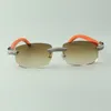 直接販売マイクロ舗装ダイヤモンドサングラス3524026オレンジ色の天然木の寺院デザイナーのメガネ、サイズ：56-18-135 mm