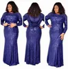 Roupas étnicas Vestidos Africanos para Mulheres Vestido Lantejoulas de Laço das Mulheres Redondo Pescoço das Mangas Da Noite