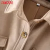 Tangada Women High Quality Suede Jacket Coat With Belt Ladies Long Sleeve Oversize Boy Friend Coat 6L7 210609