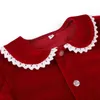 Peter Pan Collar Children Button Up Red Velvet Boy Baby Sleepwear Kids Christmas Pyjamas Sets 211130