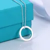 Same T Round Ring Necklace Women's Silver Fashion Jewelry Chains For Women Necklaces Circle Steel Seal Letter Pendant Clavicle Chain Q0803