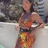 Work Dresses Glisten Rhombic Sequins Two Piece Set Hollow Out Metal Chain Crop Tops Sexy Mini Skirt Summer Rave Festival Lady Outfits