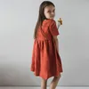 الكتان فتاة موري اللباس الصيف جديد ملابس الأطفال القطن الأدبي والكتان قصيرة الأكمام الأميرة اللباس TZ30 210303