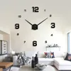 Rantion Kuvars Saatler Moda Modern Tasarım Koştu Saatler Ayna Sticker DIY 3D Duvar Asılı Saat Oturma Odası Dekor 210310