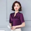 Summer Korean Fashion Silk Women Blouses Satin Solid s Tops and Plus Size 4XL Pink Short Sleeve Shirts 210531