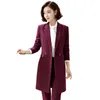 女性スーツオフィスセット気質スーツパンツツーピース専門服秋と冬の女性ロングジャケット高品質210527