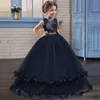 Robes de broderie longues élégantes pour filles Graduation Mariage Tulle Drfor Girl Formelle Prom Party Robe Adolescent Robes 8 14T X0803