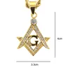 Ouro de aço inoxidável Freemason Masonaria Pingente Maçonico com Cristal Branco CZ Compasta Colar quadrado Pingentes Jóias para Homens Mulheres Presente