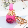 Lipstick Key Chains Crystal Rhinestone Car Keyrings Rings Holder Women Fashion Keychains Accessories Jewelry Bag Pendant Charms for Lover Girls Gifts