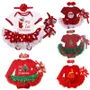 Dziewczyny Zestawy Odzieżowe Boże Narodzenie Z Krótkim Rękawem Reindeer Rempers + Buty + Pałąk 3 Sztuk dla BEBES Baby Stroje urodzone Kostiumy 211101
