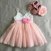 Vintage girls lace dress for kids summer sling children Xmas toddler princess party vestido with flower sashes 210529