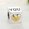 ELESHE Authentic 925 Sterling Silver Forever Love Heart Yellow Gold Charm Bead Fit Original Bracelet Necklace DIY Jewelry Making Q0531
