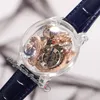 Astronomia Tourbillon 18K Rose Gold Dragon Swiss Quartz Mens Watch Pave Piece unikt helt transparent glas 3D Gravering Blue Lea2672539