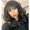 Natural Black Wig Body Wave With Bangs HD Transparent 360 Frontal Human Hair Wigs 13x6 Lace Remy 200 Density Closure Fringe Wigs