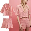 Za Animal Print Jacquard Strickhemd Damen Kurzarm Vintage Sommer Cropped Shirts Frau Chic Button Up Rosa Bluse Top 210602