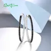 SANTUZZA 925 Sterling Zilver Oorringen Voor Vrouwen Glanzend Zwart Spinel Wit CZ Eenvoudige Stijl Grote Cirkel Fijne Sieraden 2201081259127