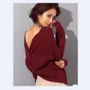 Damenpullover, zweiteilig, V-Ausschnitt, geknoteter Neckholder-Pullover, lange Ärmel, 8 Farben