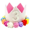 Feest petten baby half 2e 3e 4e bloem kroon 1e nummer verjaardag caps kinderen wit glanzende rose hoed hoofdband 1 jaar decoratie