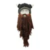 Men's Barbarian Vagabond Viking Beard Beanie Horn Hats Handmade Winter Warm Birthday Funny Gag Halloween Cap Christmas Gifts