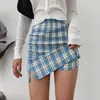 Mulheres divididas detalhes xadrez mini saia com shorts mini skort em cheque 210310