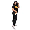 Plus Size Survêtements XL-4XL Femmes Casual 2 Pc Couture À Manches Courtes T-shirt Pantalon Sportswear Patchwork Costume En Vrac En Gros