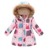 Hot Sell 2020 Fashion Medium Long Winter Coat For Girls Children Clothing Big Girls Printed Cotton Padded Jacket With Fur Hoodie H0909