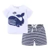 Mudkingdom Sommer Kleinkind Junge Outfits Kordelzug Kurze Set Nette Jungen Kleidung Streifen Kinder Kleidung Strand Urlaub 210615