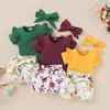 3st Baby Girl Set Newborn Blommig Baby Shirts Shorts Set Summer Girl Kläder