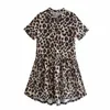 Za животных печати мини платье ретро леопардовое платье лоскут воротник с коротким рукавом передняя кнопка женские высокие уличные короткие платья 210602