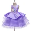 Małe dziewczynki księżniczka suknia, słodki styl kwiat haft łuk dekoracji wielowarstwowa siatka formalna sukienka sukienka Q0716