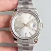 ST9 Steel Silver Dial Fluted Bezel Watch 41mm 자동 메키 시아형 손목 시계 스트랩 Sapphire Glass Movement Mens Watches226d