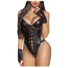 Sexy Lingerie Leather Women's Underwear Cross Bandage Lace Latex Corsets Backless porn sexy Costume Sex Erotic Teddies Plus Size